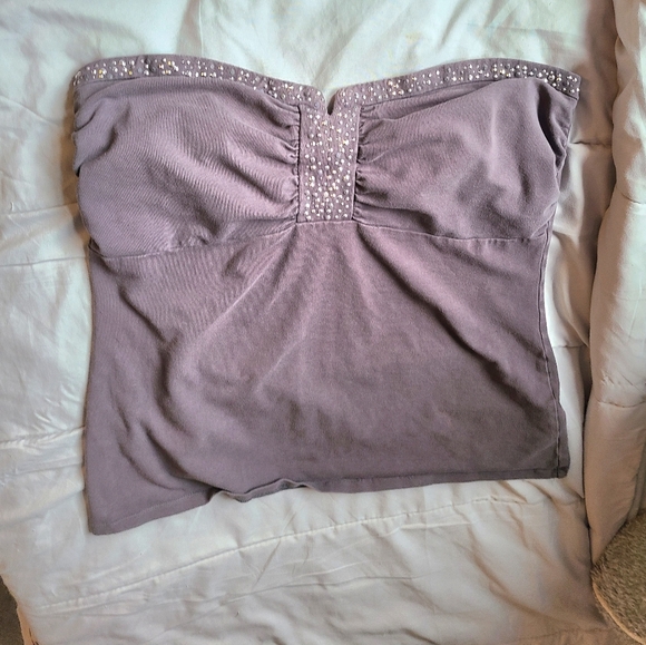 Express Vintage Y2K Gray Tube Top w/Sweetheart + Studded neckline MED. - Picture 5 of 12